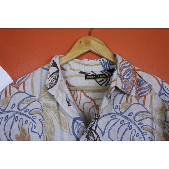 Cubavera Linen Shirt Mens XL Tropical FloralButton Down Light Brown Cotton - Picture 3 of 7